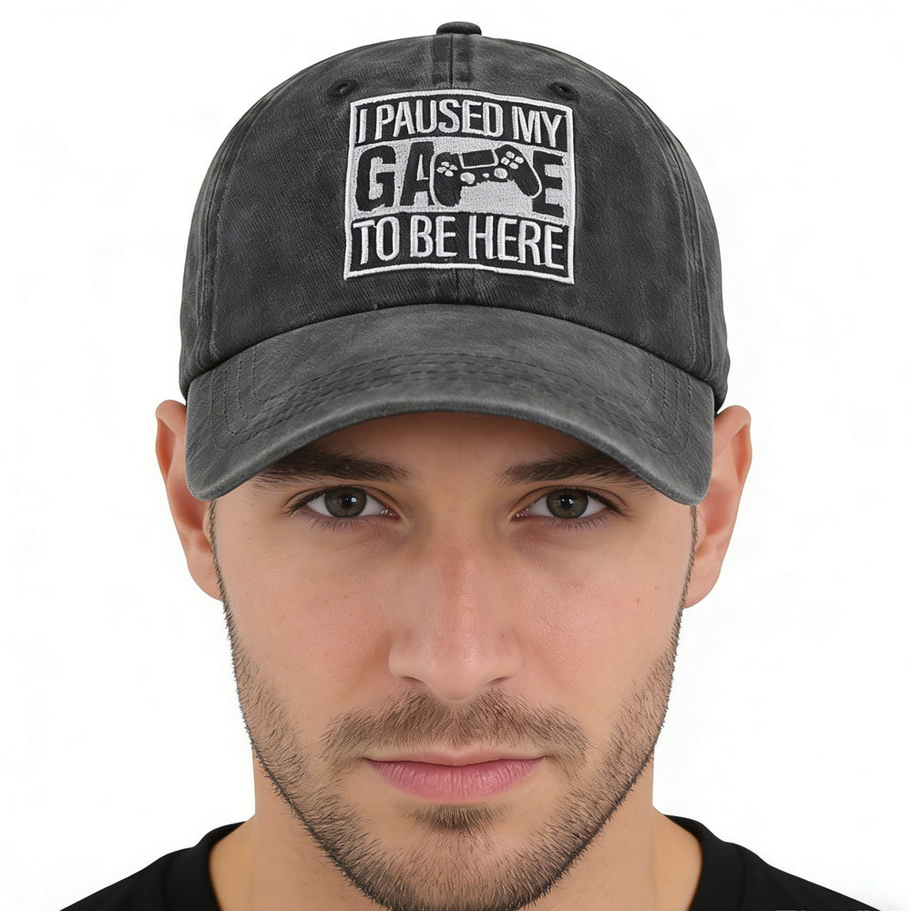 2pcs I Paused My Game To Be Here Baseball Cap,Gamer Gifts For Men Women, Adjustable Embroidered Wash Cotton Baseball Cap
