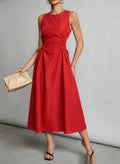 Niche Pleated Waist-cinching Figure-flattering A-line Maxi Dress