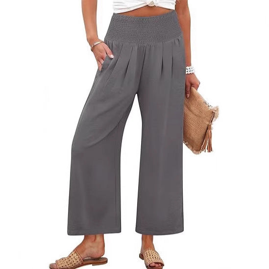Springautumn Solid-color Womens Cropped High-waist Pants