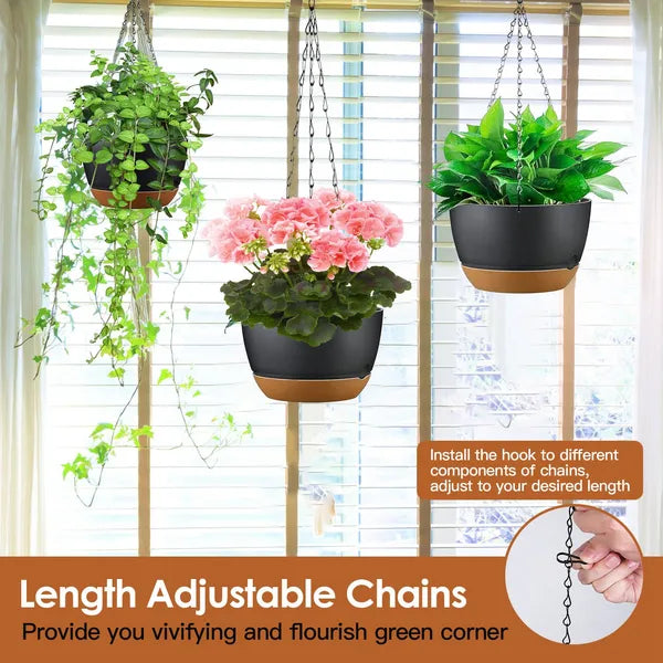 4Pcs Hanging Planter With 9.64In Diameter Drainage Holes Removable Self-Watering Tray Plastic Hanging Flower Plant Pots For Indoor Outdoor Herb Ivy Fern