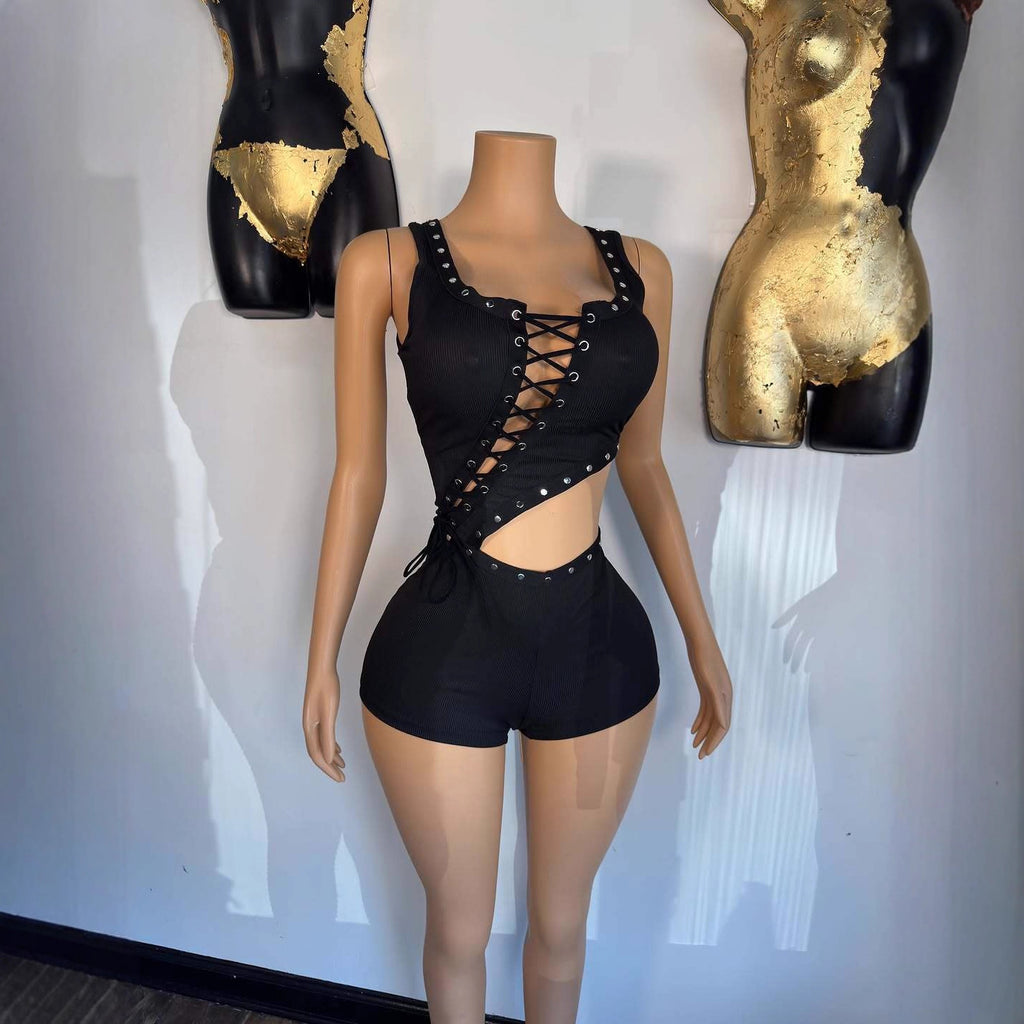 Irregular Sleeveless T-shirt And Romper Shorts