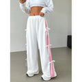 Women's Elastic-Waist Contrasting-Color Straight-Cut Casual Sports Pants