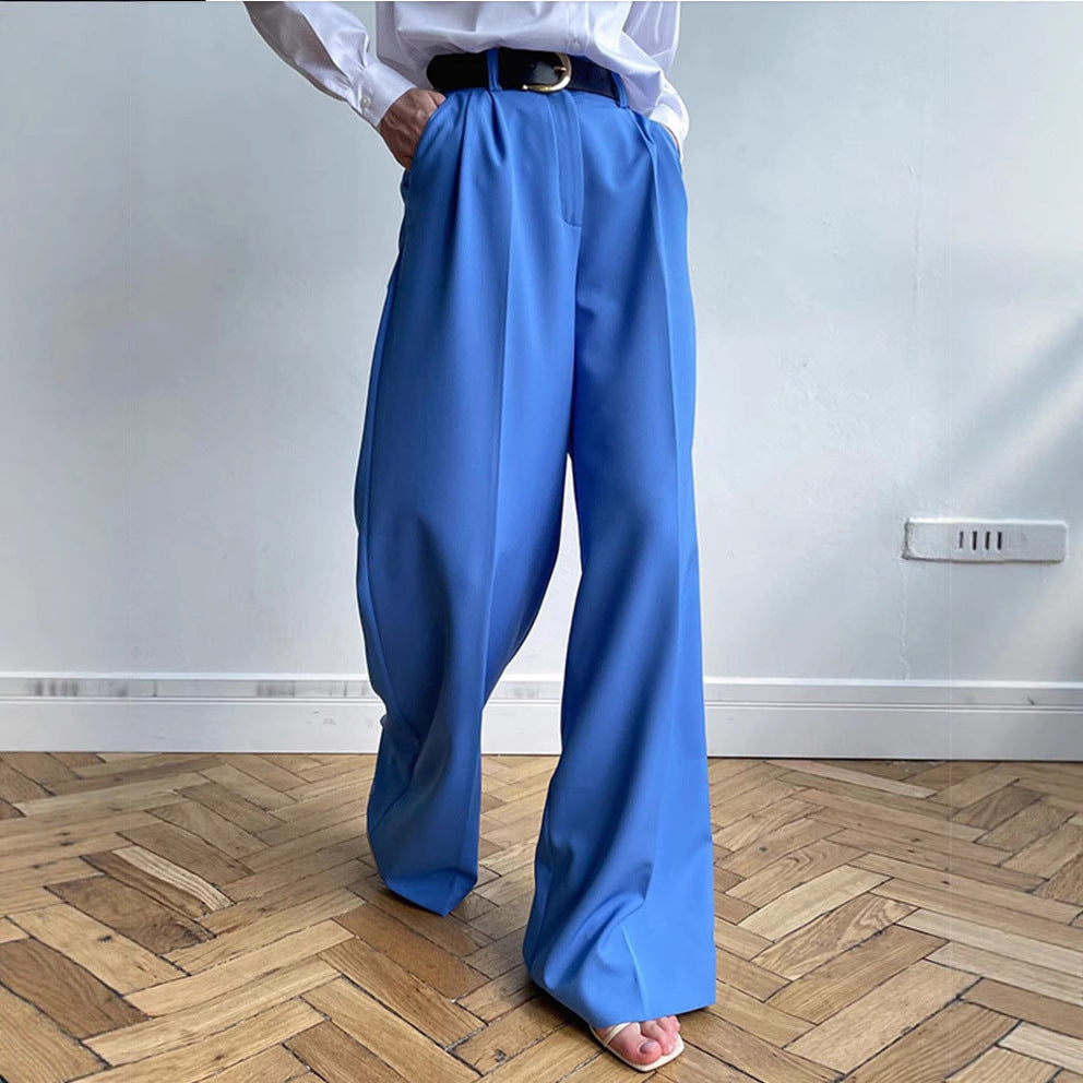 Womens Casual High-Waist Wide-Leg Suit Pants Solid Color Slimming And Stylish