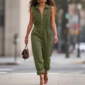 New Springsummer Elegant Solid-color Zip-up Jumpsuit
