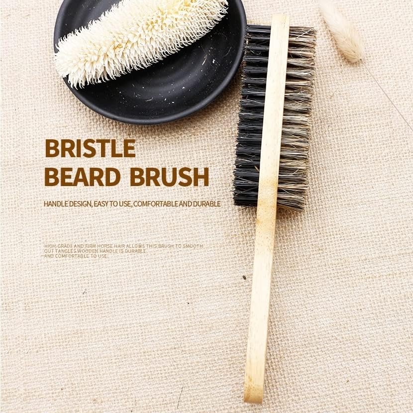 Men's Double Sided Beard Brush Portable Styling Tool With Mane Wood Handle Perfect Travel Companion