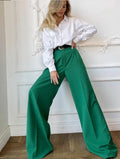 Womens Casual High-Waist Wide-Leg Suit Pants Solid Color Slimming And Stylish