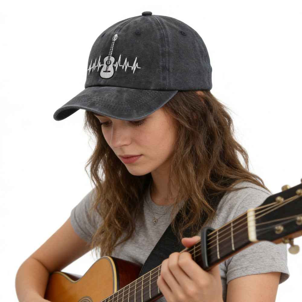 2pcs Guitar Accessories Baseball Cap Guitar Hat Gifts For Women Men, Adjustable Embroidered Wash Cotton Baseball Cap