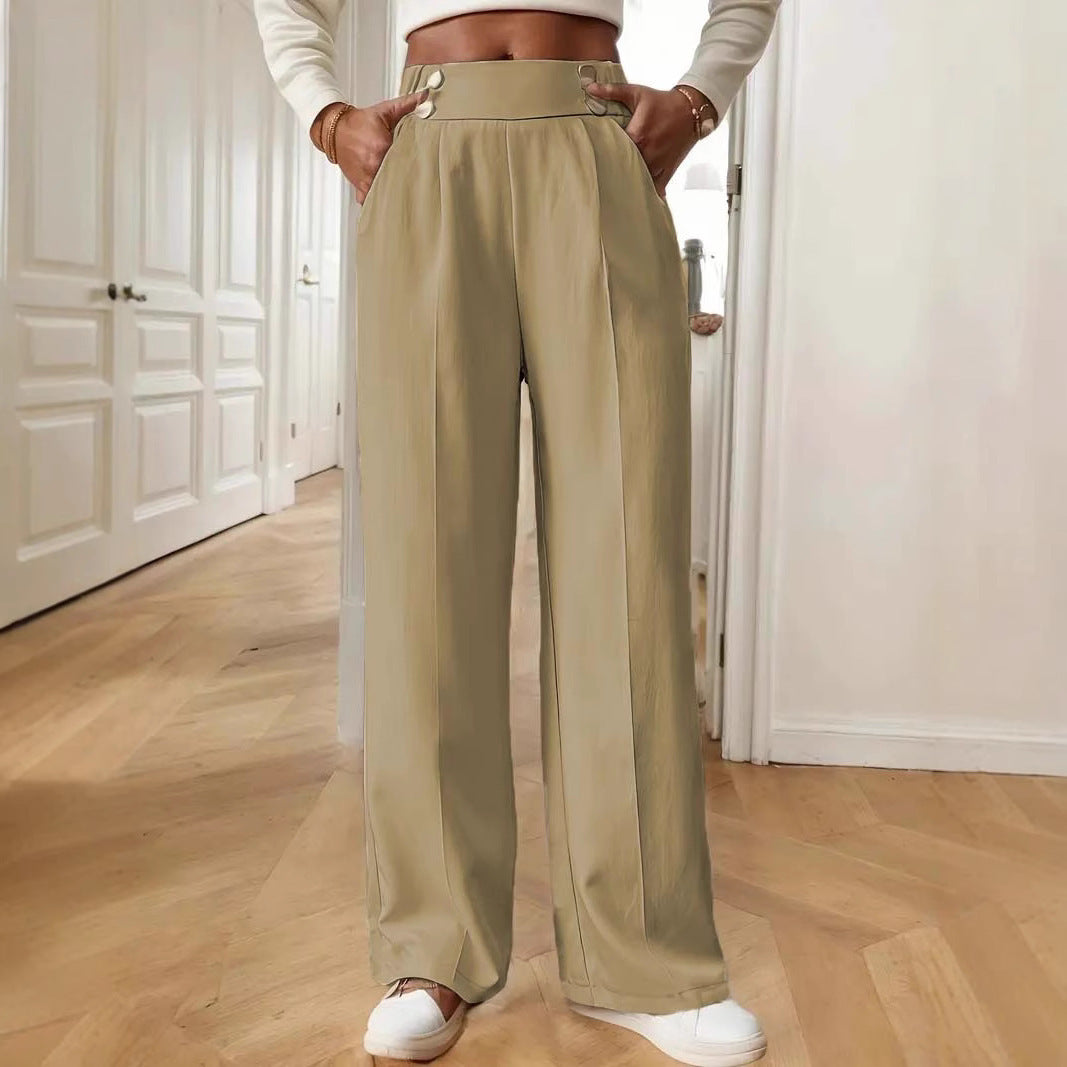 Straight-leg Pants Women's Special-interest Design Solid Color