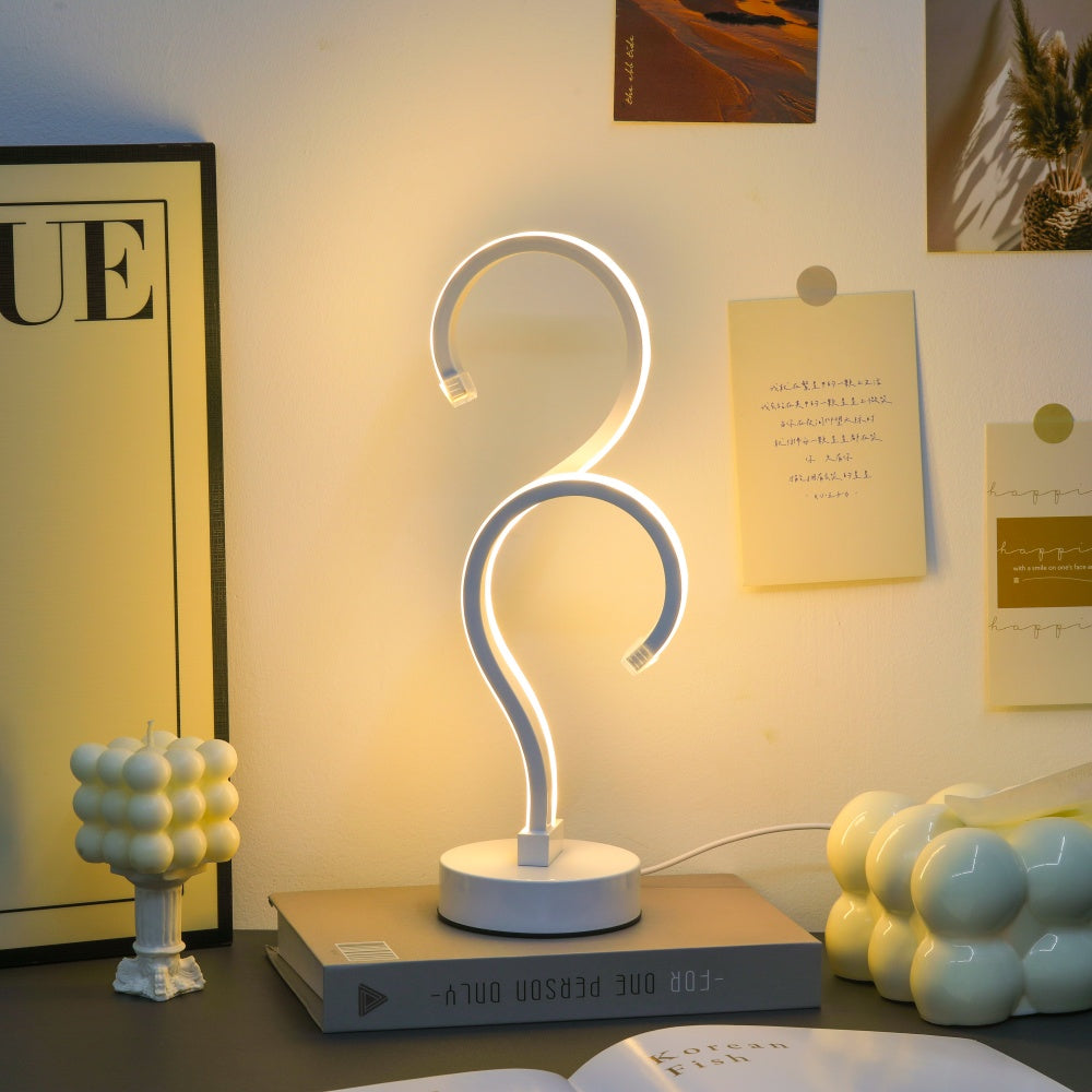 Creative Double Question Mark Elegant White Desktop Lamp, USB Power Supply - Three Color Lighting, Suitable For Bedroom