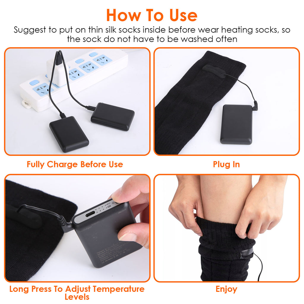 1Pair  Electric Heated Socks For Men Women Battery Powered Heated Socks Rechargeable Feet Warmer With 4 Temperature Levels Indoor Outdoor Machine Washable