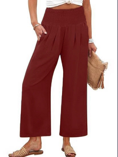 Springautumn Solid-color Womens Cropped High-waist Pants